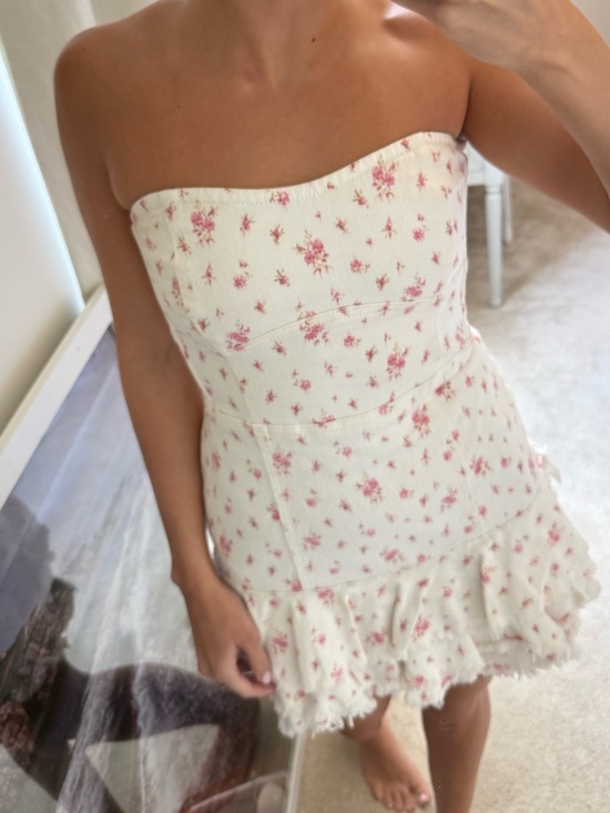 LoveShackFancy Dresses & Skirts - LoveShackFancy Cream Dress with Pink Floral Print